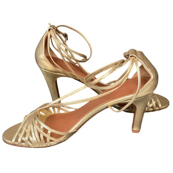 Ba&sh Women's 9 Gold Leather Chiara Strappy Sandals Gold Stiletto Heels LM2-19 - Picture 1 of 8